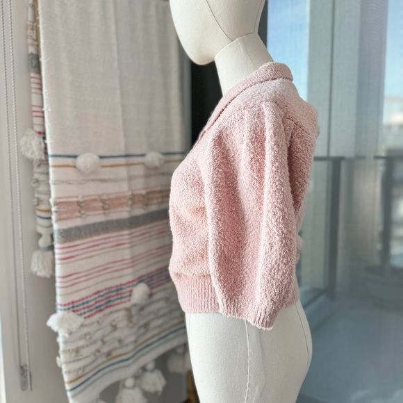 Reformation Light Pink Fuzzy Short Sleeves Collared Pullover Polo Women’s Small - Picture 3 of 8